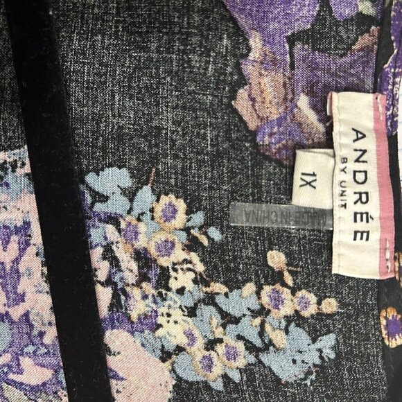 Andree By Unit Black Pink Floral Babydoll Dress Size 1X Short Sleeve V Neck - Picture 9 of 11